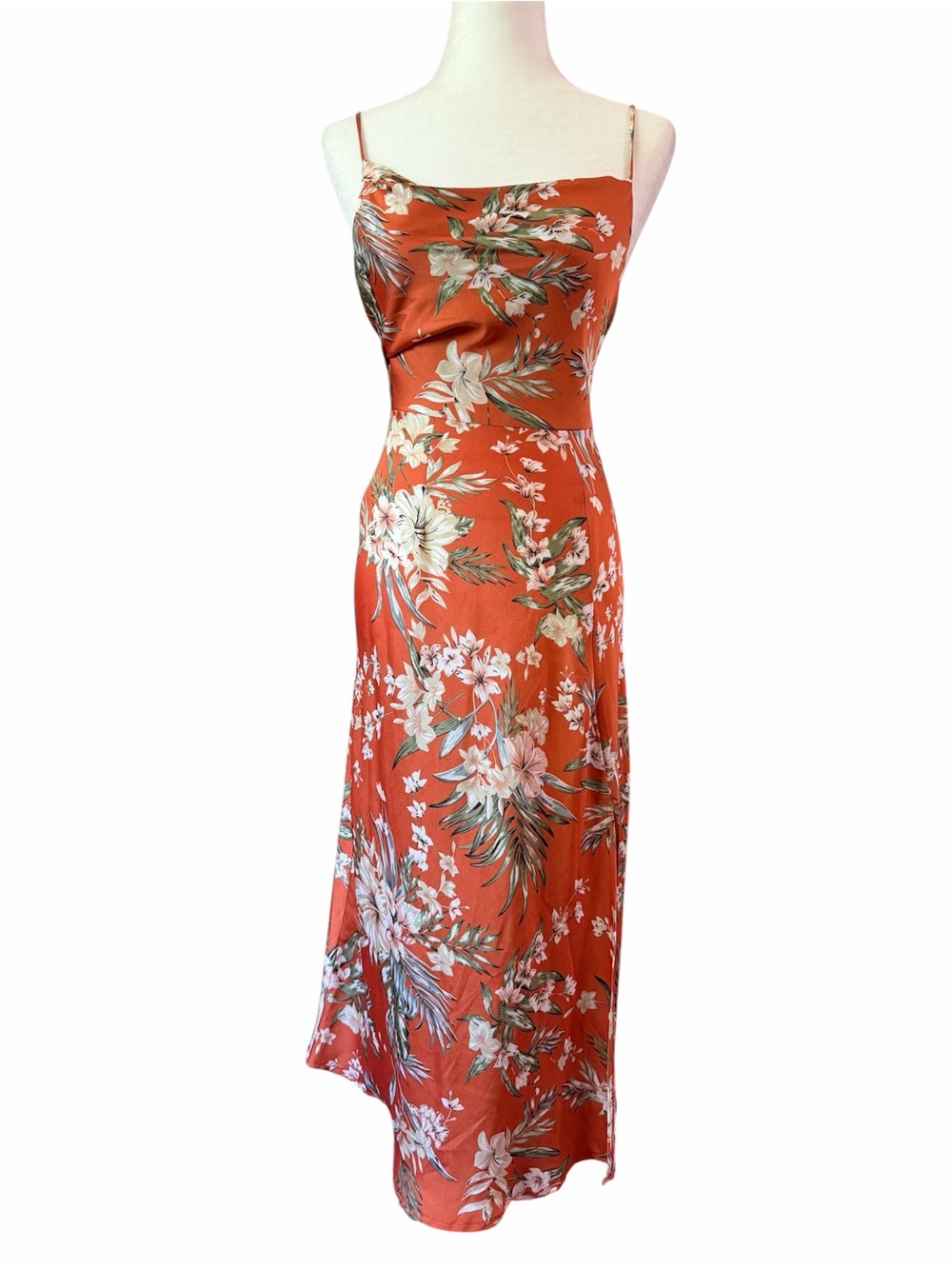 Here Comes the Sun Orange Floral Slip Maxi Dress - Lightweight Spaghetti Strap S